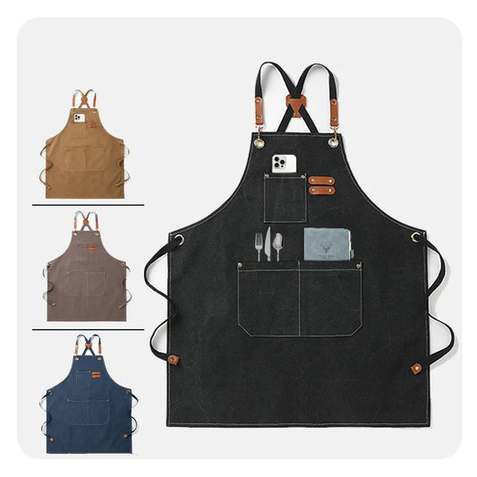 New Fashion Canvas Kitchen Aprons For Woman Men Chef Work Apron For Grill Restaurant Bar Shop Cafes Beauty Nails Studios Uniform