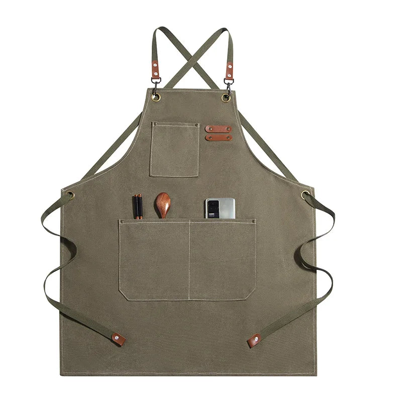 New Fashion Canvas Kitchen Aprons For Woman Men Chef Work Apron For Grill Restaurant Bar Shop Cafes Beauty Nails Studios Uniform